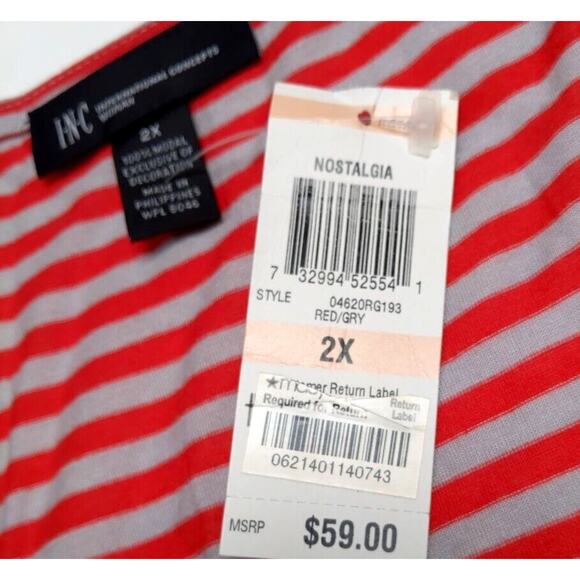 INC Tunic Tank Top Women's Plus Size 2X Rosettes Red Gray/Taupe Striped NEW NWT - Picture 10 of 14
